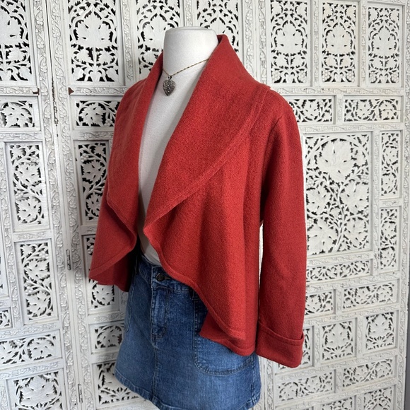 Chicos 100% Wool Burnt Orange Red 3/4 Sleeve Bolero Open Cardigan Sz Small - Picture 5 of 8